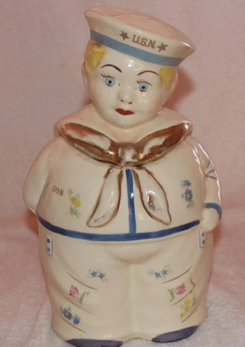 Shawnee Pottery USN SAILOR BOY-GOB Gold Tie Cookie Jar Circa 1940