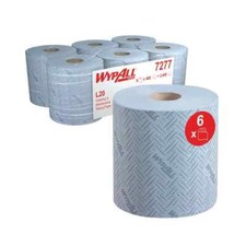 Image of Wypall L20 Essential Blue Centrefeed 2-Ply Embossed Paper Rolls 7277 Pack of 6