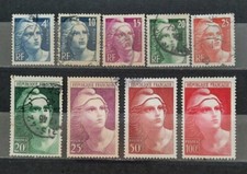 France 1945-47 Marianne Gandon n° 725 à 732 Oblitérés + 733 NSG, Cote=18€