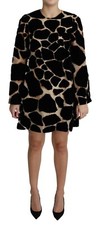 DOLCE & GABBANA Dress Black Giraffe Print Shift Mini IT36 / US2 / XS RRP $4000