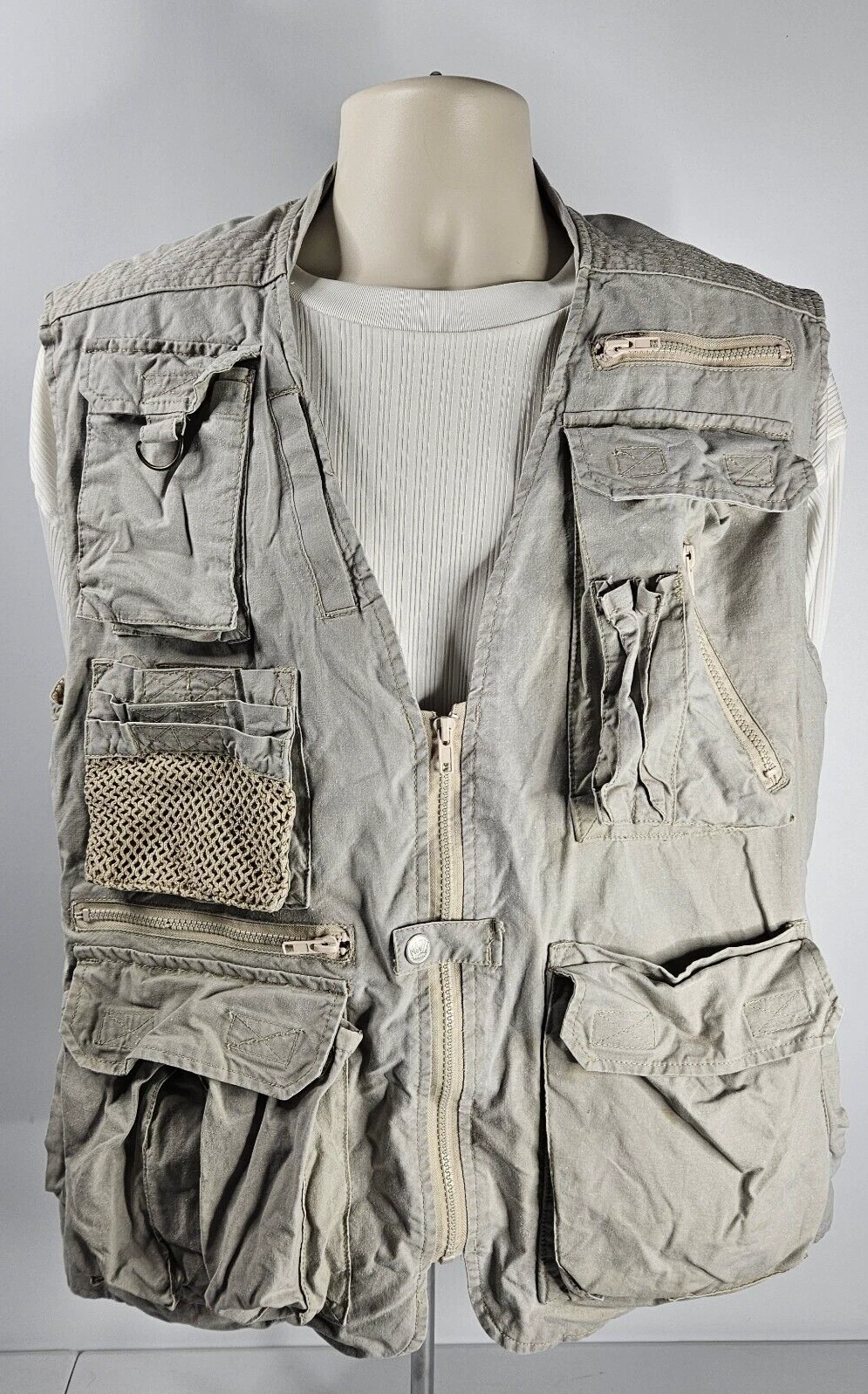 Men's Cam-Fis Pro Khaki Cotton Vest Fishing Travel Pockets Size L