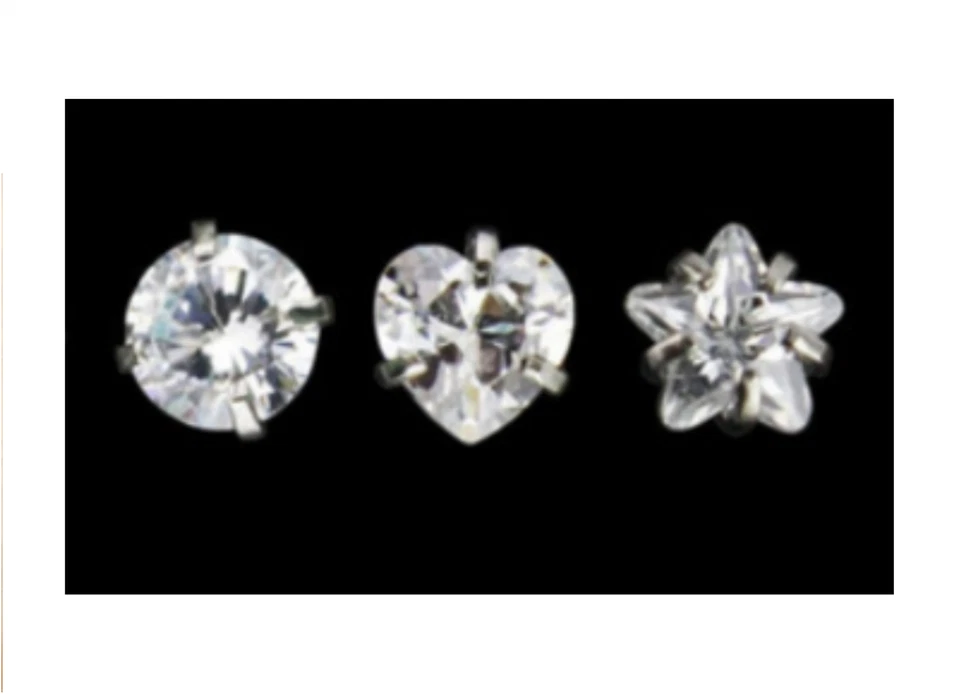 piercing orecchino trago cartilagine lobo doppio zircone a stella cuore tondo. - Immagine 2 di 4