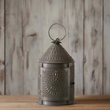 Primitive Colonial Electric Black 15 "Fireside Lantern Punched Tin
