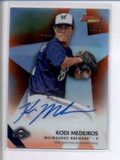 KODI MEDEIROS 2015 BOWMAN'S BEST ROOKIE ORANGE REFRACTOR AUTO #08/25 AJ2019