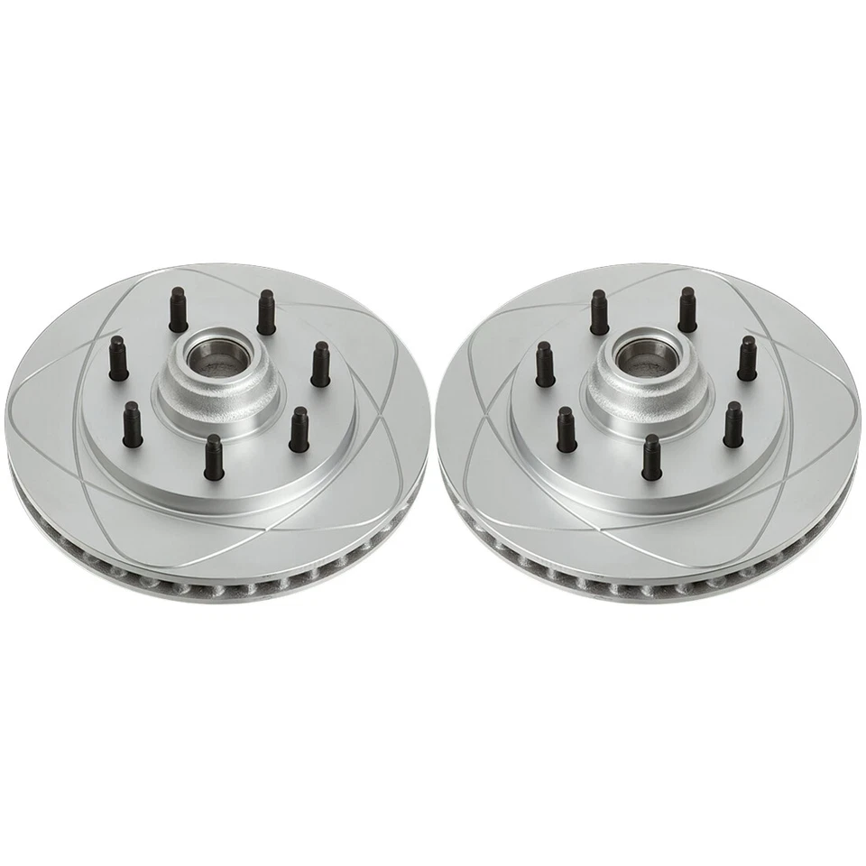 Rotores y pastillas de freno de disco delanteros ultra ranurados, se adapta a Ford F-150, F-250; 7 tacos tracción trasera Foto 2 de 4