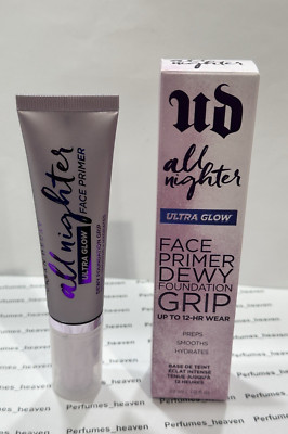 Urban Decay All Nighter Ultra Glow Face Primer Dewy Foundation Grip 12 Hour Wear