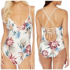 Splendid Crisscross One-Piece Swimsuit Off Tropic Cream Size M  Chic Resortwear