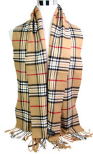 12.5x67" Scotland BEIGE RED BLACK NOVA CHECK 100 CASHMERE FRINGE SCARF 49T
