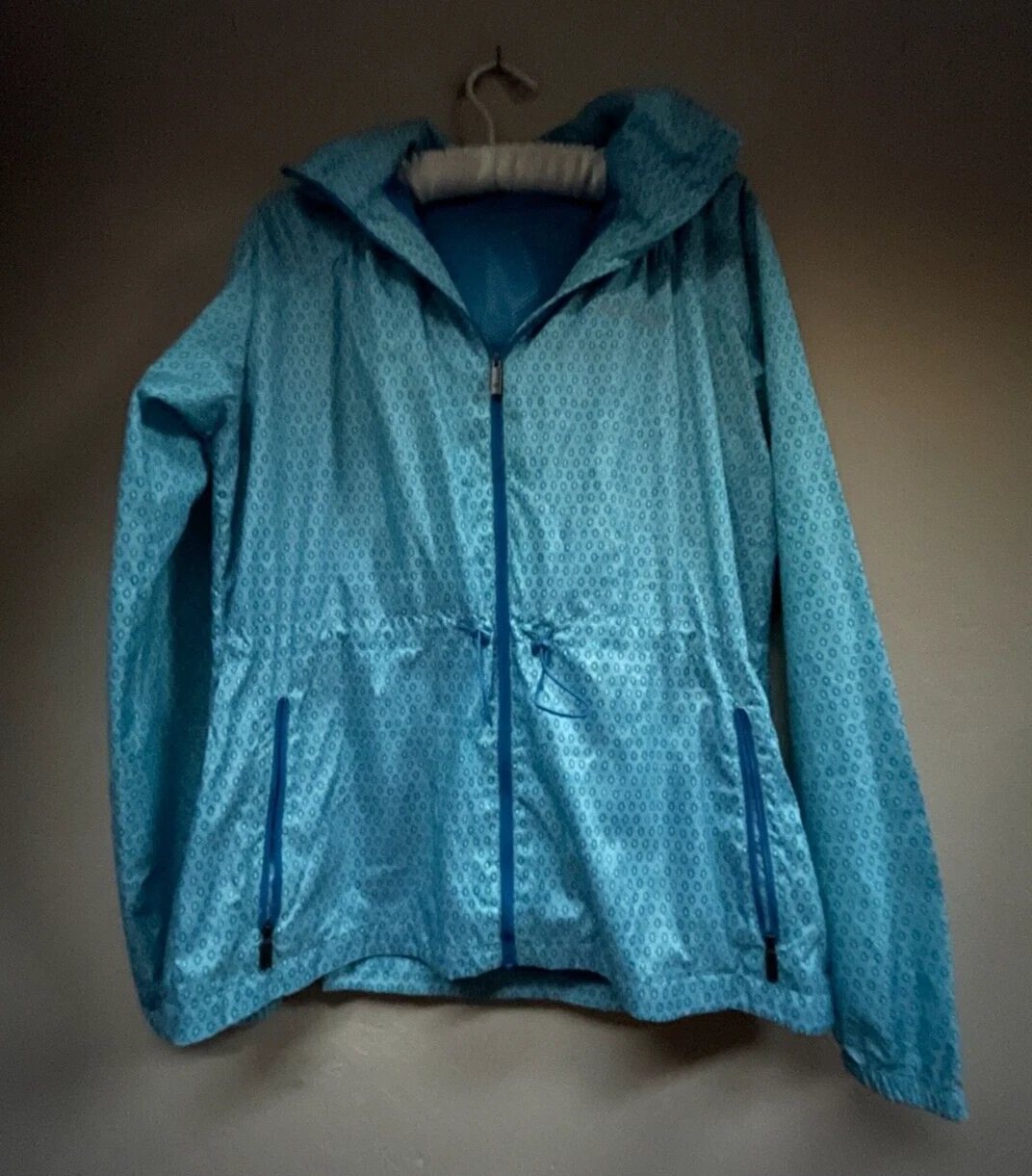 Columbia Printed Zip Front Hoodie Windbreaker Women's Large Blue Lightweight
