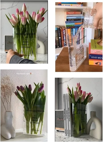 Klare Buch Blumenvase - Floral Bücherregal Dekor, Acryl Blume - Bild 7 von 8