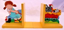 Bookends Happy Hens Colorful Wooden Handmade Portobello Dunedin NZ Girl & Hens