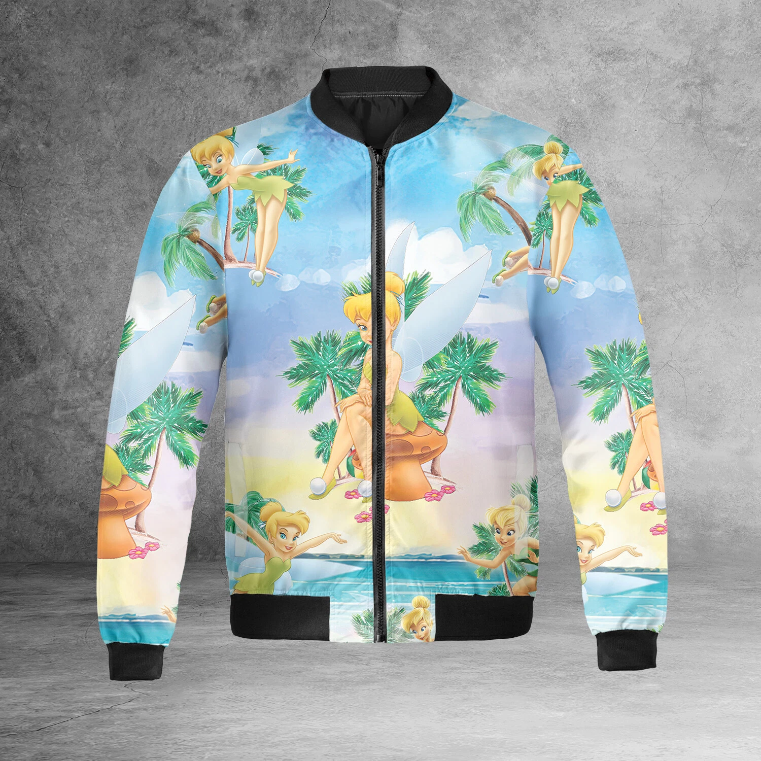 Tinker Bell Palm Tree Bomber Jacket for Summer Vacation