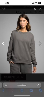Comfrt Women's Oversized Gray Pullover Sweatshirt Crew Neck Long Sleeve Logo