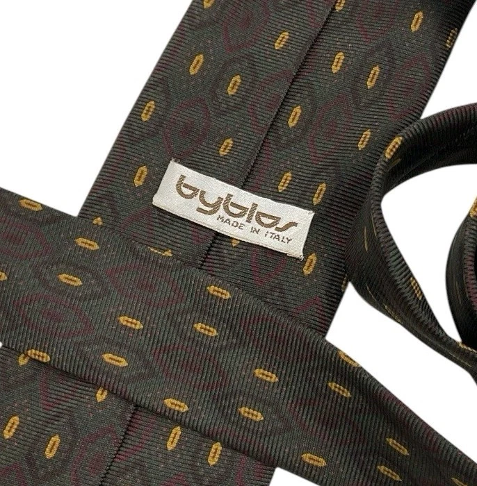 Gravata masculina BYBLOS 100% seda LUXUOSO verde geométrica W:3,6" em excelente estado usado - Imagem 2 de 4