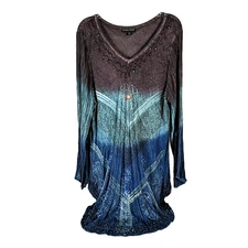 Greater Good Top Boho Hippie Tunic Blouse Beaded Sequin Size 1X 2X Gauze Shirt