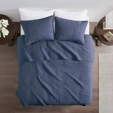Madison Park 3pc Full/Queen Mitchell Reversible Coverlet Set Navy: Includes