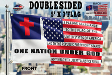 ONE NATION UNDER GOD, Pledge of Allegiance 3'x5' American Christian Flag, Faith