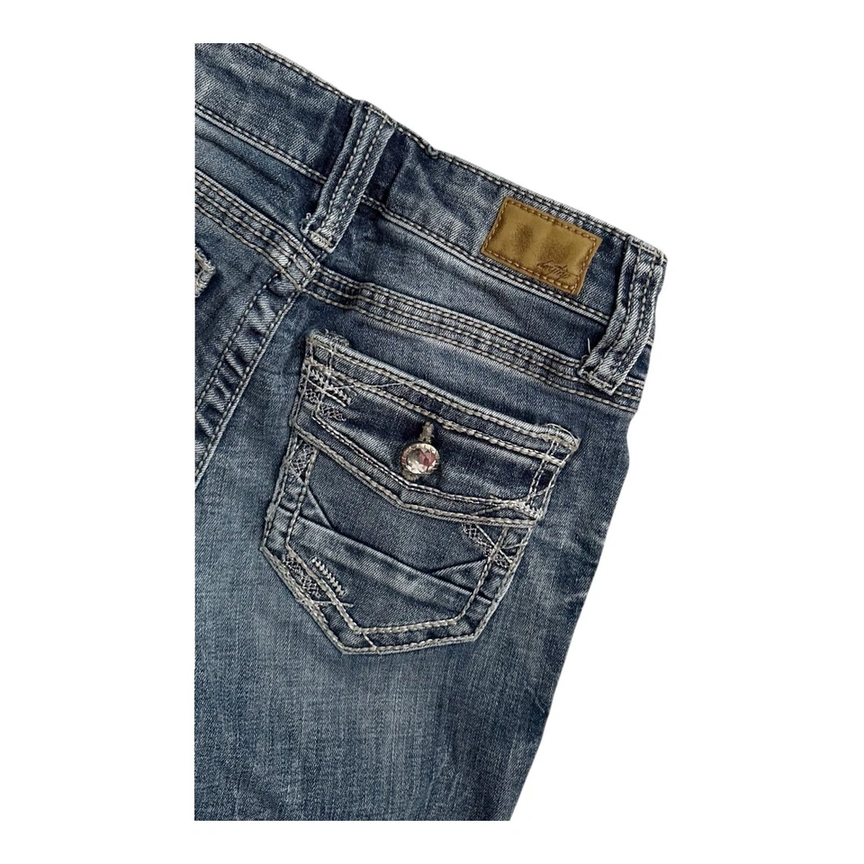 Jeans Daytrip Youth 10R Bootcut Cintura Ajustable Estrás Bolsillo Azul Denim Foto 3 de 4