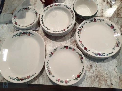 Vintage 39pc Corelle GARDEN HOME Dish Set + Platter SERVICE FOR 8