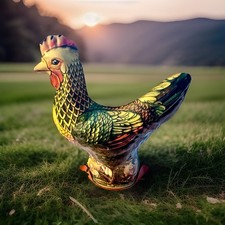 Vintage Wyandotte Cackling Hen Chicks Hand Crank Easter Litho Tin Toy