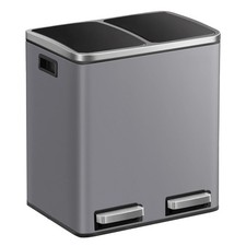 Poubelle Pédale 2 Compartiments 30L Acier Inox Tri Sélectif Sacs Cuisine Neuf