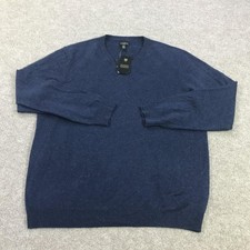 Club Room Sweater Mens 2XL Blue 100 Cashmere V Neck Luxury Knit Pullover