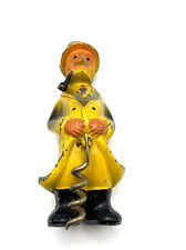 Vintage Metal Yellow Fisherman Wine Cork Screw 4" Tall Hole in Head Made in Japa