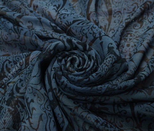 Sushila Vintage Multi-Color Scrap Saree Pure Georgette Printed Sari Craft Fabric - Picture 9 of 10