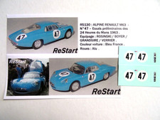 RS129 DECAL ReStart 1/43 ALPINE RENAULT M63 N°47 ESSAIS LE MANS 1963 ELIGOR