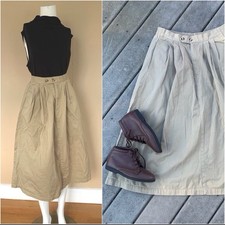Vintage Beige A-Line Midi Skirt w Elastic Waist  90  s Full Maxi Skirt w Pockets