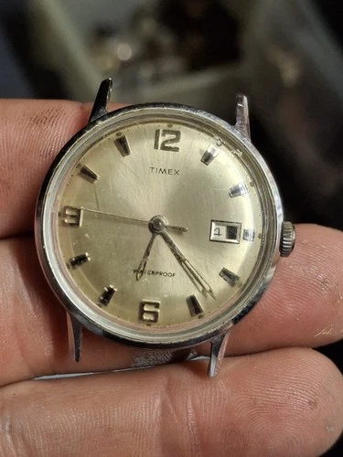 Timex Marlin 1968 Silver Tone Mens Vintage 1960s Mechanical Handwind Retro Watch