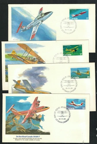Canada #903-906, 1981 Canadian Aircraft set on 4 Fleetwood FDCs F/VF