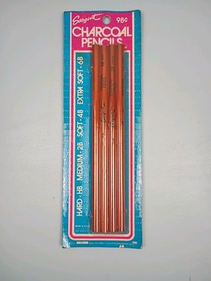 Sargent Charcoal Pencils Set Ex-Soft Soft Med  Hard  Drawing Art VINTAGE NOS