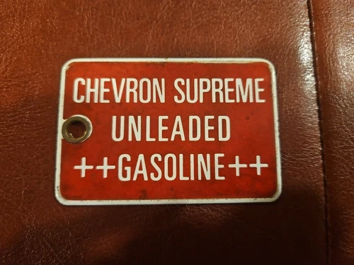 Vintage Red Porcelain Chevron Supreme Unleaded Gasoline Tag