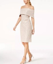 Vince Camuto Lace Off The Shoulder Sheath Dress Sz 12 Ruched Wedding Guest