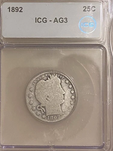 1892 ICG-AG3 Barber Quarter