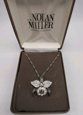 Nolan Miller Glamour Collection Pave Orchid Pendant Necklace w/ Box