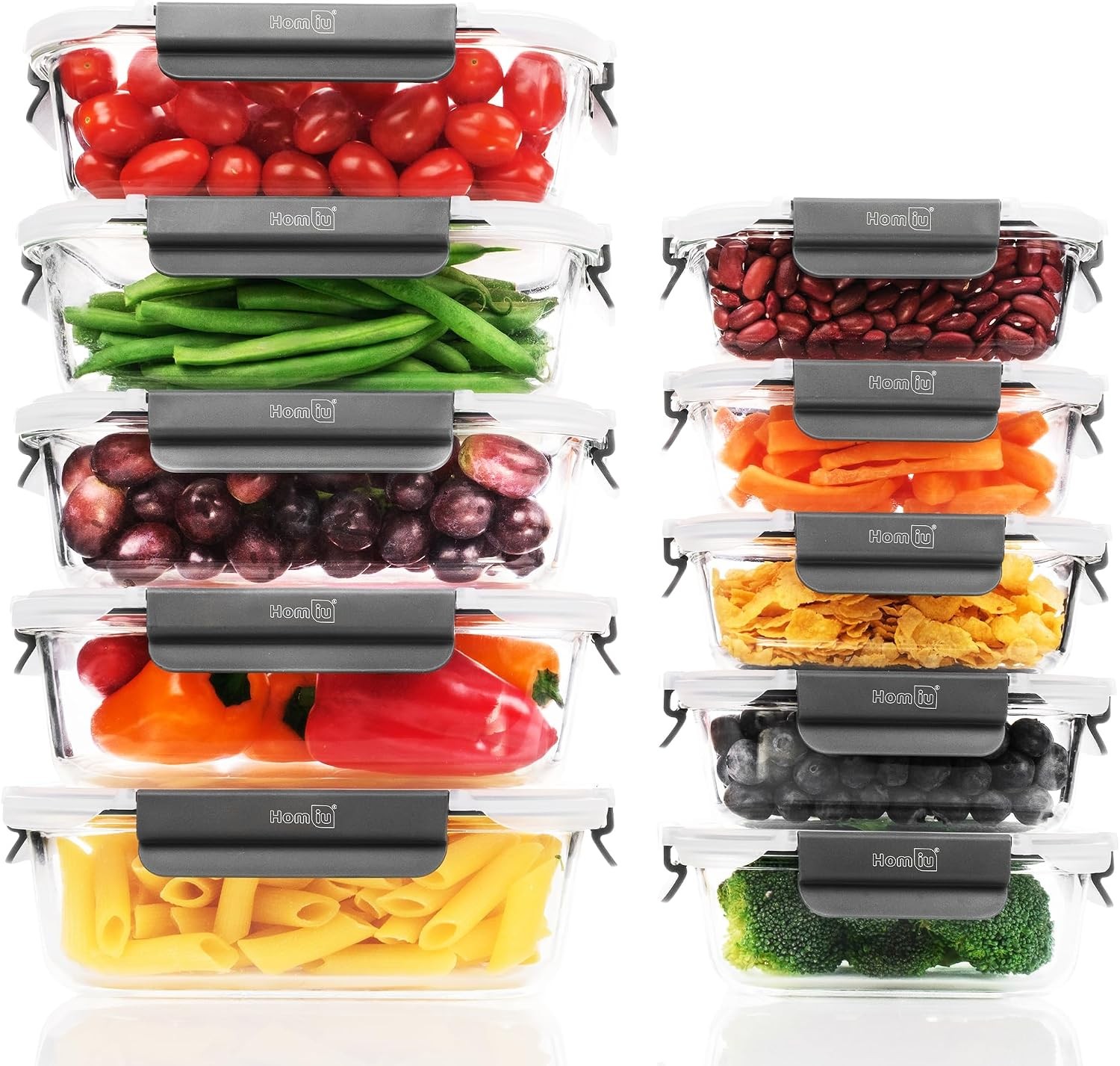 Homiu Unisex Borosilicate Glass Food Container Sets:ten-Pack Set - Image 2