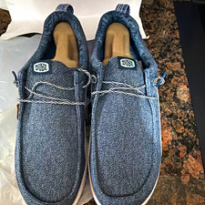 Hey Dude Men's Size 10 Blue/White Mesh Slip-On Casual Shoes Round Toe Logo