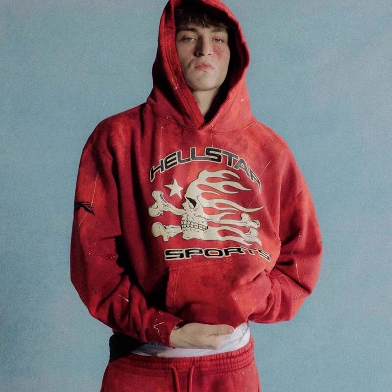 Hell Studios star Sports Tie Dye Hoodie pans Red Tie Dye Speckle