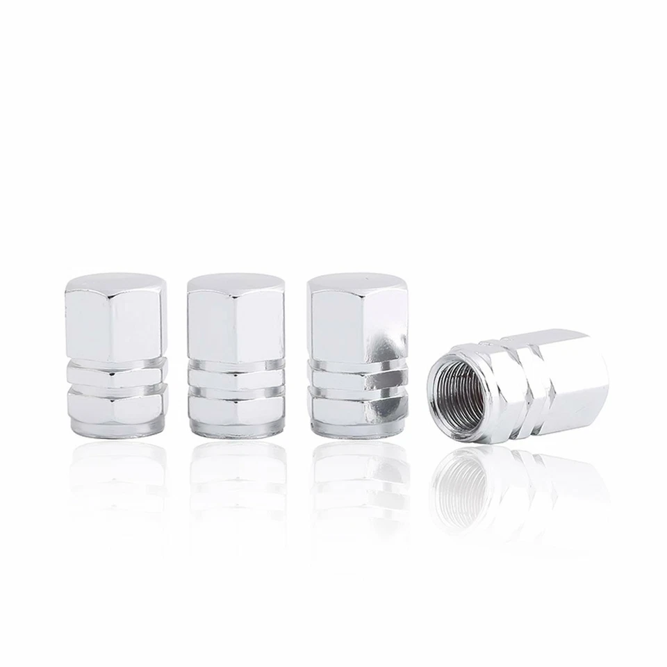 4x Cubierta antipolvo de vástago de tapa de válvula de aire de neumático de rueda de automóvil plateada para automóvil camión motocicletas Foto 2 de 4
