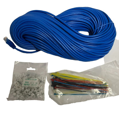 Aurum CAT5E 24AWG UTP Blue Lan Cable w/ 50 pcs Tie & 100 Cable Clips 6mm / 200FT
