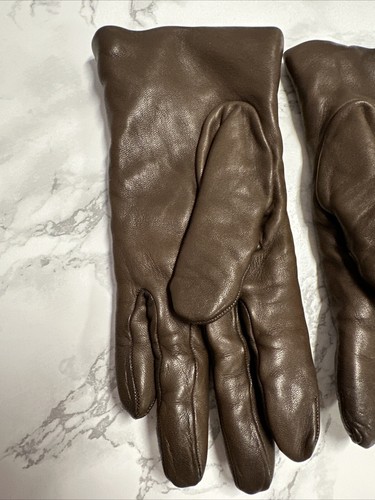 Guanti in vera pelle marrone con fodera in cashmere, Made in Italy. Taglia 7 - Foto 7 di 15
