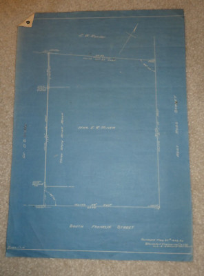 Vintage 1909 Blueprint S. Franklin St ER Miner Wilkes Barre Luzerne County Pa