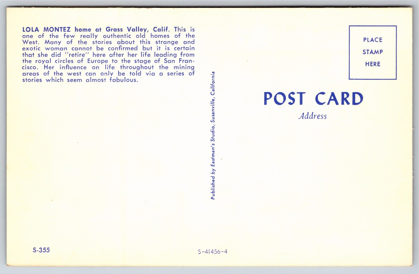 The Lola Montez Home at Grass Valley, California Postcard Unused eBay