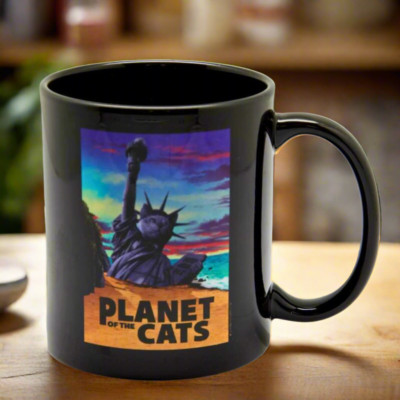 Planet der Katzen lustiger humorvoller Film Neuheit Katze schwarz Becher Teetasse Geschenkbox