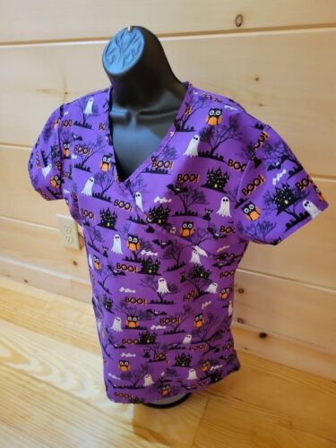 Halloween Purple Scrub Top Size Medium Uniforms Workwear - Picture 11 of 12