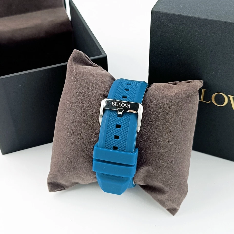 Bulova Men 98A303 Marine Star Automatic Chronograph Rubber Strap Blue Watch 45mm - Image 4 of 4