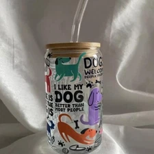 I Like My Dog Better Then Most People 16oz Libby Cup With Glass Straw New
