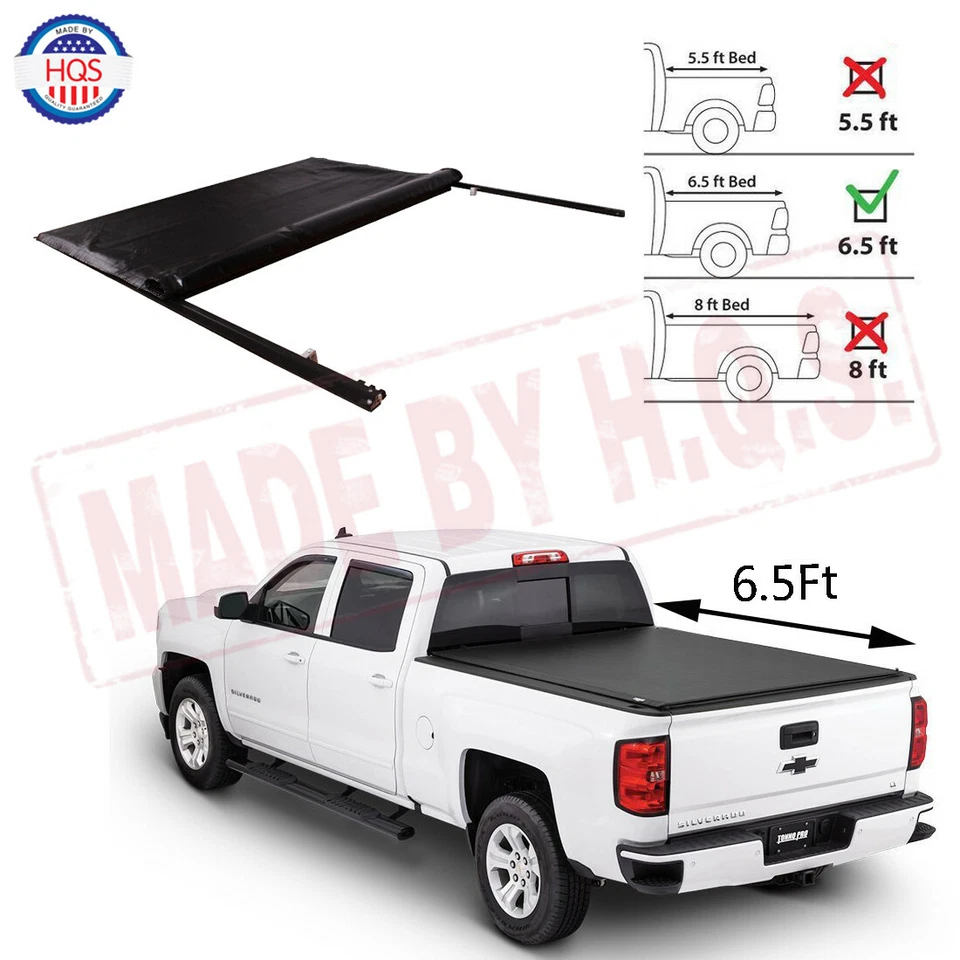 6.5ft ROLL-UP SOFT Tonneau Cover For 2007-2013 Chevy Silverado GMC Sierra Bed Foto 3 de 4